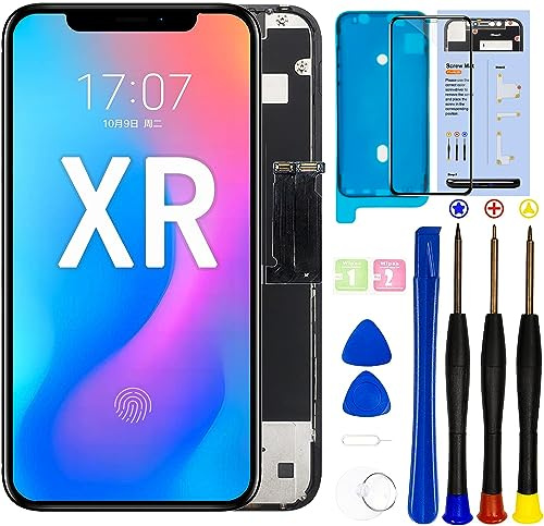 SIMDOG Pantalla LCD de repuesto para iPhone XR de 6.1 pulgadas (modelo A1984, A2105, A2106, A2108), pantalla táctil digitalizadora, con herramienta de reparación de montaje de marco | Pantalla LCD táctil 3D, TrueTone programable, permanece ID facial para A1984, A2105, A2106, A2108, herramientas