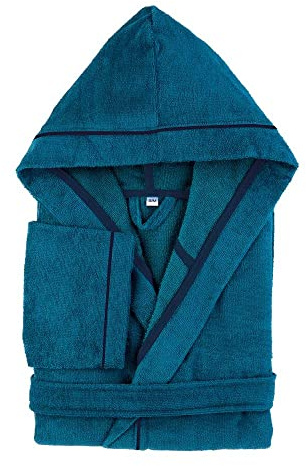 PANA Frottébadrock av bomull med huva • Basturock • Dambadrock • Herrbadrock med huva • Badrock för män • Mjukt material • knälång • Storlek: XXL • Färg: petrol