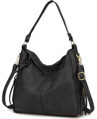 VX VONXURY Handtaschen Damen, Große Vegan Leder Geldbörse Hobo Tasche Shopper Schultertasche mit Goldener Reißverschluss für Frauen(Grau)