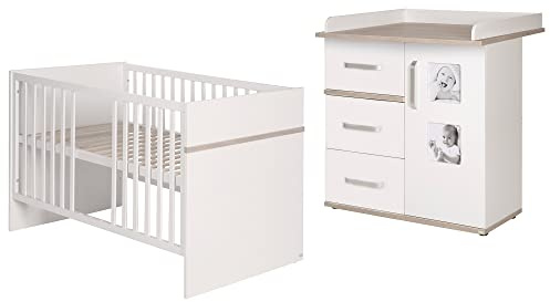 roba Kindermöbelset 'Moritz', 2-teilig, Kinderbett 70x140cm & Wickelkommode schmal, weiß, 'Luna Elm'