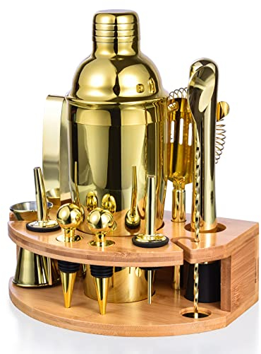 Esmula 12 Pieces Cocktail Shaker Set, 750 ml Stainless Steel Bartender Kit, Gift for Men, Women, Friends, Home Stylish Bar Tool Set with Cocktail Recipe Book (Gold)