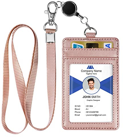 OFFCUP Colgante Tarjetas, Porta Tarjetas, Vertical Tarjetas de Cuero PU con 4 Ranuras Funda Tarjeta de Crédito Llavero Retractil, para Cordón, Portatarjetas, Llavero para ID, Llaves, Oficina