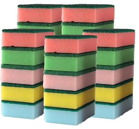 HOMESHOPA Sponge Scourer, 30 Pack Multicoloured Washing Up Sponges for Kitchen & Bathroom, Remove Grease & Grime, Dual-Sided Non-Scratch Cleaning Scrub for Pots, Pans, Crockery, Cutlery and Utensils