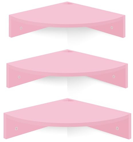 Homode Eckregal Wandhalterung, 3er Set Eckschweberegal mit Kabelloch, 3 Etagen Holz Eckhängeregale, Wohnzimmer Schlafzimmer Badezimmer, Rosa
