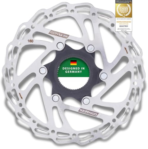 CONTEC Fahrrad-Bremsscheibe CDR-CLE, 160mm 163g, Aluminium-Spider, Center Lock, E-Bike kompatibel, Edelstahl, hitzebeständig, einfache Montage, silber