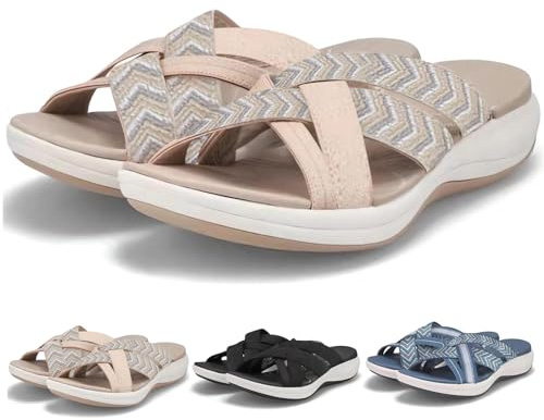 Orthopädische Sandalen für Damen, Fußgewölbeunterstützung, Pantoffeln, gepolsterte Wandersandalen für Damen, Plantarfasziitis, Sommer-Sandalen mit Keilabsatz, khaki, 40 EU