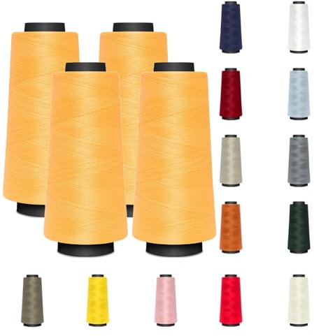 4 KONEN - Nähmit - Overlockgarn Nähgarn je 1500 Meter - 100% Polyester Garn für Overlock Coverlock & Coverstich Nähmaschinen - Fadenstärke 40/2 (120er) (A05-506-gelb)