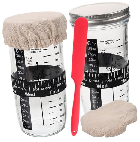 LALADEFIEE 2set Kit di Vasi per Fermentazione di Pane Lievito Naturale Set di Contenitori per Lievito Sourdough per Conservazione e Lavorazione di Impasti Facile da Pulire e Maneggiare Design