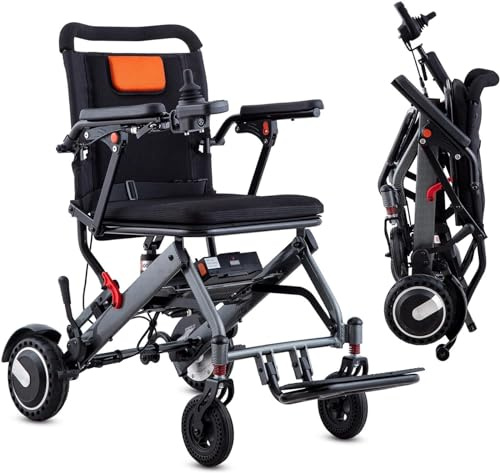 Fauteuil roulant motorisé pliable intelligent et léger – Fauteuil roulant électrique d'une portée de 42 km pesant seulement 16,3 kg, fauteuils roulants électriques portables pour adultes, personnes