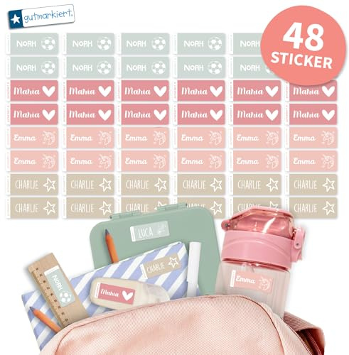 gutmarkiert – Namensaufkleber für Kinder für Kleidung, Stifte und Mehr – Personalisierbare Namensetiketten mit Namen & Symbol – wasserfest – Schule & Kindergarten – 48 Stück 41x16mm - Beach