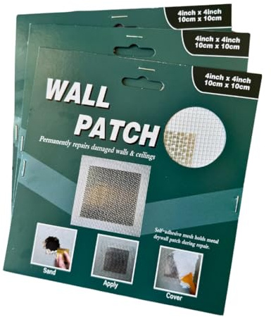 3 Pack -10cm x 10cm Self Adhesive Sticky Fibreglass Mesh Wall Patches, Wall Repair Patch, Self Adhesive Plasterboard Patch,Drywall Repair Kit for Repairing Holes, Cracks, Ceilings(3,10cm X 10cm)