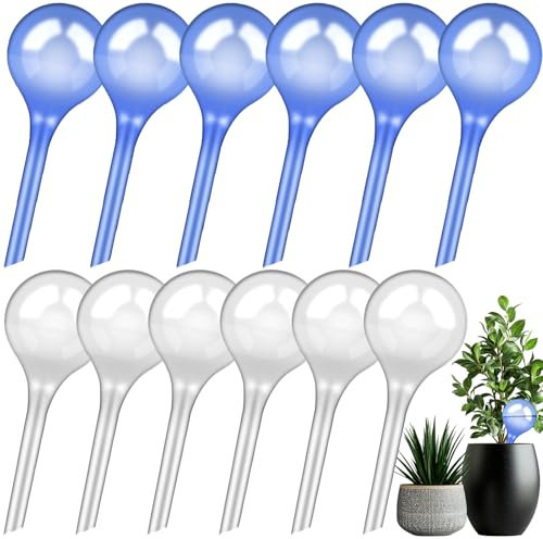 MZJAUVF 12Stück Bewässerungskugeln, 13x5cm Pflanzen Gießkugeln, 70ml Automatische Bewässerungskugel, Pflanzen Bewässerung, Selbstbewässerung für Zimmerpflanzen, Balkon, Garten, Transparentes und Blau