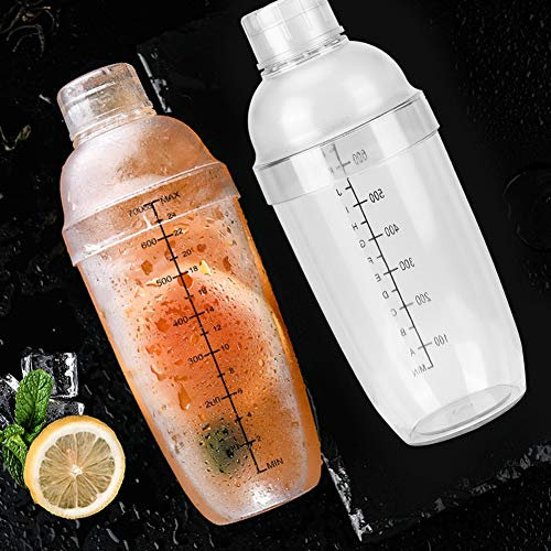 Shaker per Cocktail Manuale in Plastica Addensata da 24 Once, con Misure, Scala Trasparente, Strumento per Barista, Kit di Miscelazione per Bevande, Shaker Professionali