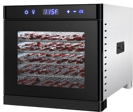 8 Tray Fruit Dryer Machine, Food Dehydrator Mini Electric Freeze Dryer, Adjustable Digital Temperature 35-75°C, 24 Hour Timer, for Drying Fruits Meat Vegetable Jerky Pet Treat A