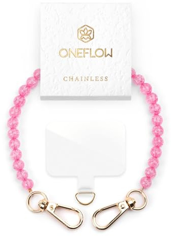 ONEFLOW Perlen Handyanhänger fürs Handgelenk, Universal Handykette kurz Handschlaufe, Handyband Abnehmbar für Handy Hüllen, Anhänger Kette mit Karabiner, Chainless Paradise Pearls