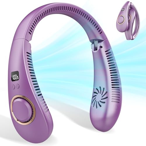 Ventilateur Portable Cou 4000 mAh,Casque Ventilateur de Cou sans Pales Mini Pliable Pas Cher,Tour de Cou Ventilateur Electrique Rechargeable Personnel avec Flux d’air à 360° pour Cuisine Bureau Voyage