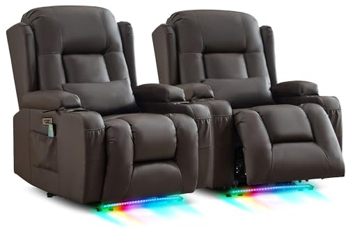 SITURAY Relaxsessel Fernsehsessel Elektrisch Verstellbar Massagesessel mit Liegefunktion Fußteil, Kunstleder TV Sessel mit Wärmefunktion, Kinosessel mit LED/USB für Wohnzimmer, bis 150 kg (2, Braun)