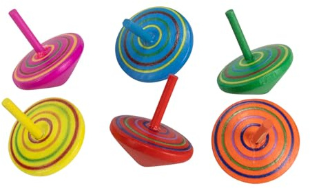 6473 - Peonzas en espiral de madera para niños (6 unidades, altura 4 cm, diámetro de 3,5 cm)