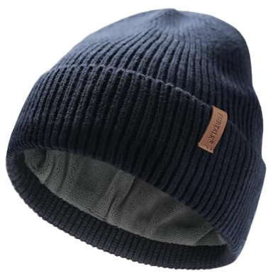FURTALK Wintermütze für Herren Damen Fleece Gefüttert Beanie Strickmütze Unisex Warm Cuffed Outdoor Winter Mütze Marineblau