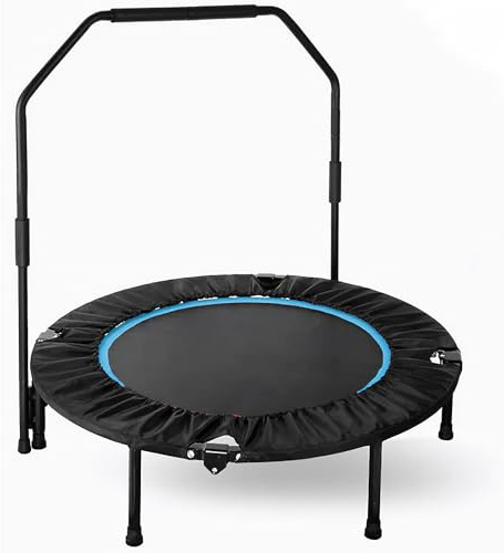 LIFERUN Fitness Trampoline Indoor Ø101 cm, capacidad de carga 150 kg, reboteador de entrenamiento, con 3 niveles de agarre ajustables, mini trampolín para adultos, color azul
