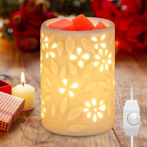 PORFOYO Scaldacere in ceramica, lampada profumata elettrica, lampada aromatica per cera profumata, lampada profumata in ceramica, profumata per ambienti con tealight, fornello per oli essenziali per