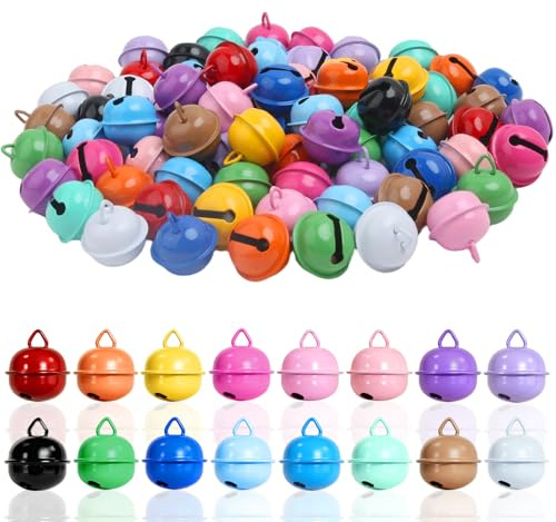 Furuising 80 Pcs Jingle Bells 22mm, Colourful Bells for Crafts, Metal Small Bell with Holes for Crafting, Pet Dog Cat Collars, Christamas