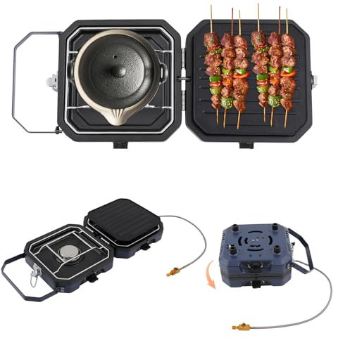 Camping Kocher, 2-Flammig Campingkocher Gas Faltbar, 2,3+2,3 KW Gaskocher Camping mit Zünder & Gasschlauch für Outdoor BBQ, Gartenparty, Butan
