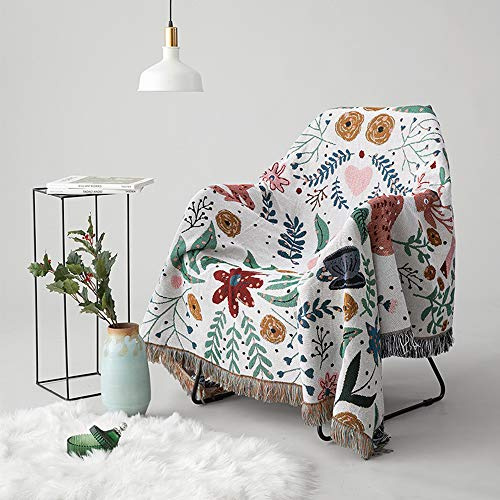 HOORDRY Sesselüberwurf mit Fransen Sofadecke 130x180CM | Hochwertig Dekorative Baumwolle decke,Boho Doppelseitig Sofaüberwurf -Florales Muster