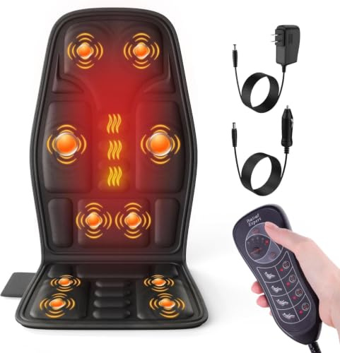 Massagesitzauflage mit Wärme, 8 Vibrationsmotoren Massageauflage mit Vibration für Rücken und Nacken,Sitzkissen zur Entspannung,Rückenmassagegerät Hause Büro,Geschenke für Männer/Frauen/Mama