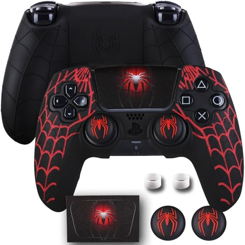 9CDeer Non-Slip Silicone Cover for PS5 Controller with Thumbstick Caps * 2 & Sticker * 1 Spider Web