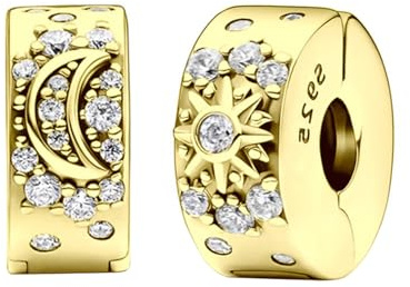APMGONT Sonne Mond Stern Clip Abstandshalter Stopper Charm für Armbänder und Halsketten, 2 Stück Charms Anhänger Damen, Clip Abstandshalter Charm für Anhänger Charms Schmuck Geschenk
