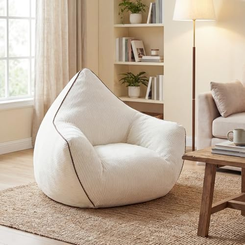 HOOBRO Sitzsack Cord mit Memory-Foam Füllung, Bean Bag Chair gefüllt mit hochdichtem zerkleinertem Schaumstoff für Erwachsene, Cord Sessel für Schlafzimmer, Wohnzimmer, Arbeitszimmer, Beige EBE03SO01