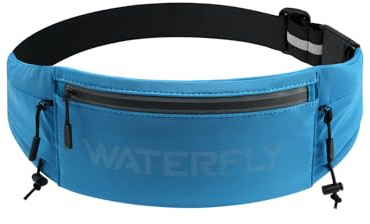 WATERFLY Laufgürtel für Handy Lauftasche Joggen Running Belt Laufgurt | Startnummernhalter, Taillenumfang 76–99 cm, Handys bis 7″, Lauf Bauchtasche Herren Damen, Handytasche für Jogging