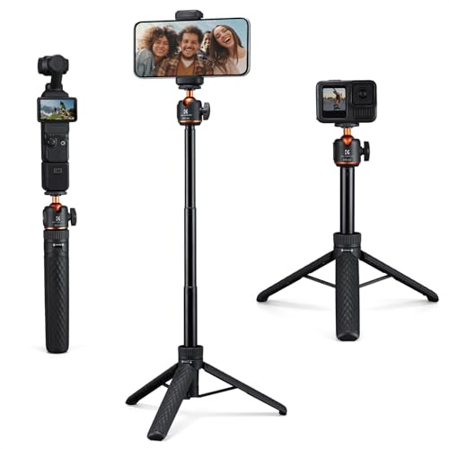 K&F CONCEPT MS62 Selfie Stick Tripod with Cold Shoe, 65cm/25.6 Compact Mini Tripod for Phone and Action Camera, Compatible with iPhone, GoPro Hero 13/12/11, DJI Osmo Pocket 3/4/360/Action 5, Insta360
