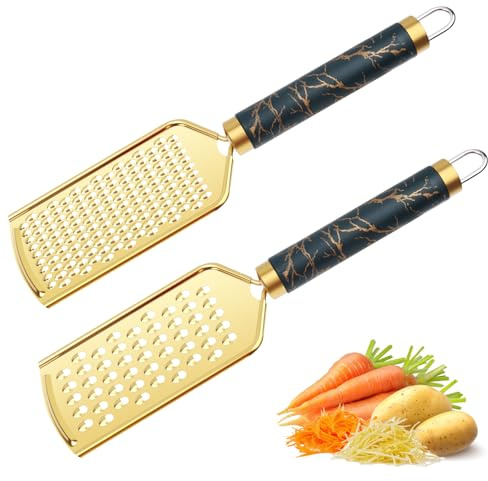 Gold Stainless Steel Cheese Grater：Muzhu Handheld Graters with Stylish Ergonomic Handle-Sharp Stainless Steel Blades for Cheese, Ginger, Carrots, Potatoes & More, for Cooking Baking & Meal Prep