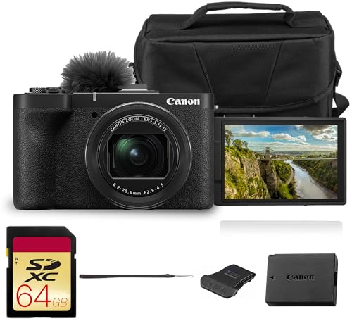 Canon PowerShot V1 Digital Camera | 22.3MP 1.4″ CMOS Sensor, 16‑50mm F2.8‑4.5 Ultra-Wide Zoom, 4K/60p Video, Cooling Fan, Log 3, Dual Pixel CMOS AF II with Bag and 64GB Card