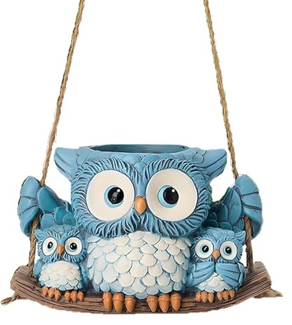 Fioriera Con Gufo - Vaso Da Fiori Decorativo In Resina | Vaso Di Drenaggio Per Animali | Contenitore Per Piante Da Giardino Esterno Per Esposizione Di Balconi In Cortile, Regalo Di Decorazione