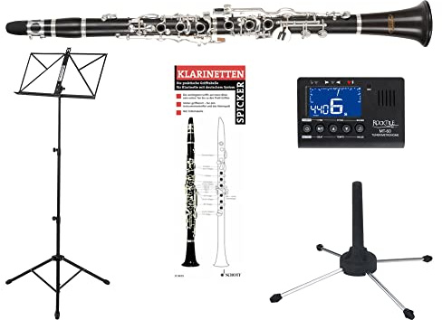 Classic Cantabile CL-20 Bb Klarinette - Deutsche Klarinette - 20 Klappen, 6 Ringe - Korpus Grenadill - Set inkl. Mundstück, Koffer, Metronom/Tuner, Notenständer mit Tasche und Klarinettenständer
