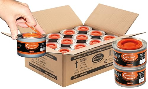 Luminar Resealable-Wick Chafing Fuel Cans, 24 Pack, 6 Hour - Premium Quality Burners for Food Warmers - No More Spills, Waste, or Hassle - Perfect for Convenient, and Long-Lasting Event Catering