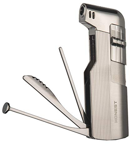 PROMISE Accendino Soft Flame, accendino a gas ricaricabile al butano con utensili per tubi, idea regalo padre(D'argento)