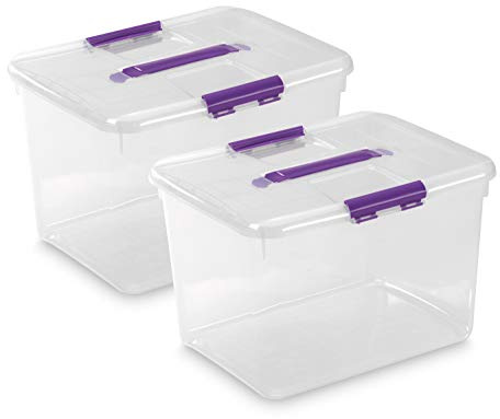 TODO HOGAR Caja de Almacenaje con Asa 30 L Pack 2 | Asas ergonómicas, Gran capacidad, Apilables, Cierre de clips robusto