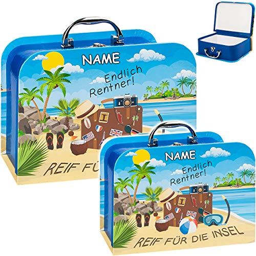 alles-meine.de GmbH Koffer/Kinderkoffer - GROß - Rentner - Reif für die Insel - incl. Name - 27 cm - ideal für Spielzeug und als Geldgeschenk - Mädchen & Jungen - Pappkoffer - ..