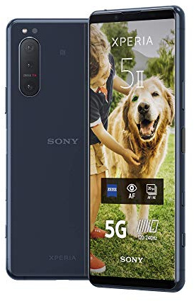 Sony Xperia 5 II 5G Smartphone (15,5 cm (6.1 Zoll) 21:9 CinemaWide FHD+ HDR OLED-Display, Dreifach-Kamera-System, 3,5-mm-Audio-Anschluss, Android 12, SIM Free, 8 GB RAM, 128 GB Speicher) Blau