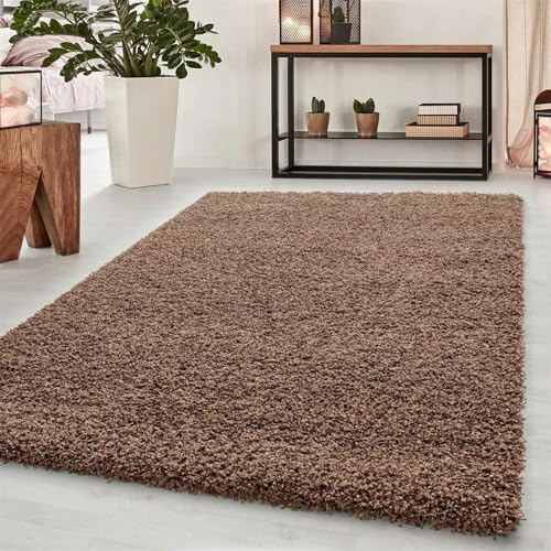 Oxford Plain Soft Thick Shaggy Living Room Area Rug, Dark Beige, 80x150cm