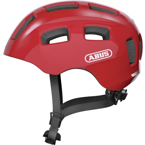 ABUS Fahrradhelm Youn-I 2.0 - mit Licht für Kinder, Jugendliche und junge Erwachsene - für Mädels und Jungs, Rot (blaze red) Größe M