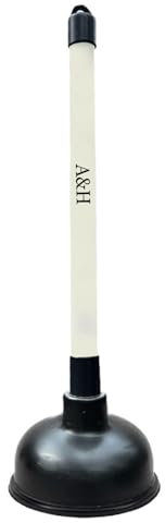 A&H Powerful Sink Plunger Heavy Duty Sink Unblocker plumbing tools with 22.5cm (9 inch) Handle and 10cm (4 inch) Rubber Suction Cup for,Toilet,Kitchen Sink,Shower and Drain Unblocker, White/Black