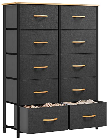 YITAHOME Cassettiera in tessuto cationico con 10 cassetti, per camera da letto,soggiorno,armadio in robusto telaio in acciaio, contenitori in tessuto facile da tirare e piano in legno, comò in tessuto
