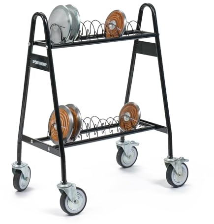Sport-Thieme Transportwagen Super | Für bis zu 20 Diskusscheiben | 4 Rollen mit Feststellung | Traglast 40 kg | Inkl. Montagematerial | Silber | 15 kg | Indoor geeignet