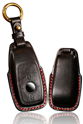 ontto Leder Autoschlüssel Hülle Cover Passt für Mercede A C E S G Klasse CLA GLA GLE GLC GLK AMG W177 W211 E300 Autofernbedienung Schlüsselanhänger Schutzhülle Schlüsseletui Schlüsselbund-Schwarz