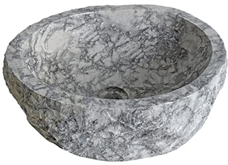 ESTEXO Waschbecken Marmor Naturstein Waschtisch ca. Ø 38-40 cm x 15 cm Waschschale Becken Steinwaschbecken Grau